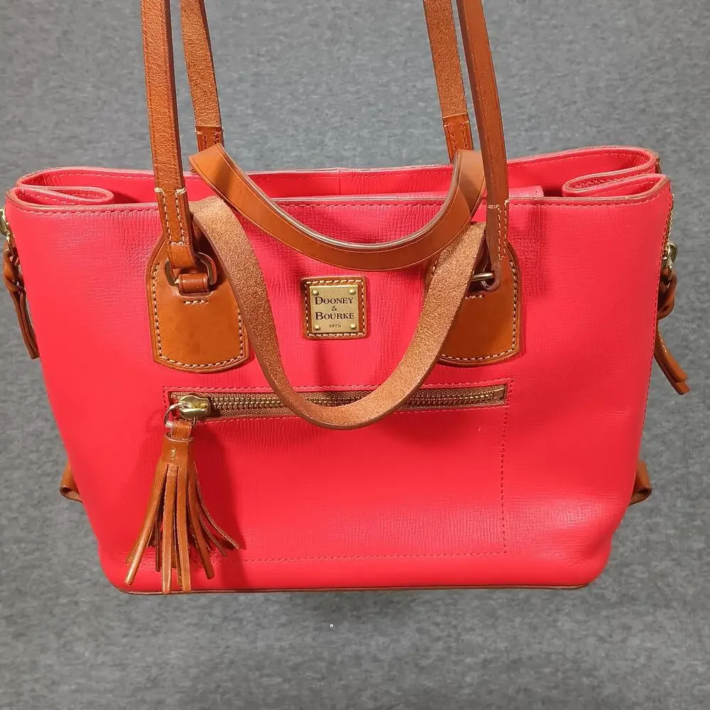 Dooney & Bourke Saffiano Leather Tote Bag Coral Pink Tassel Zip Pocket Wristlet